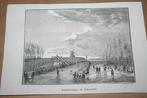 Antieke gravure - Hardrijderij op schaatsen - 1841 !!, Ophalen of Verzenden