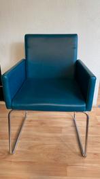 4 Petrol kleurige stoelen met chromen buis poten, Huis en Inrichting, Stoelen, Vier, Kunststof, Modern, Gebruikt