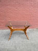 Vintage teakhouten tafel met glas, Ophalen of Verzenden