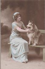 Knap meisje lang haar. Schotse Collie. Fraaie oude AK., Verzenden, Voor 1920, Ongelopen, Kinderen