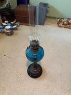 Oude Olielamp met Blauw Glas, Antiek en Kunst, Antiek | Lampen, Verzenden