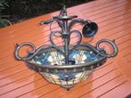 Tiffany hanglamp met bruin metalen frame, Huis en Inrichting, Lampen | Vloerlampen, 100 tot 150 cm, Zo goed als nieuw, Glas, Ophalen