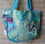 Bohemian handtas strandtas shopper turquoise goud geborduurd, Ophalen of Verzenden, Nieuw, Blauw, Shopper