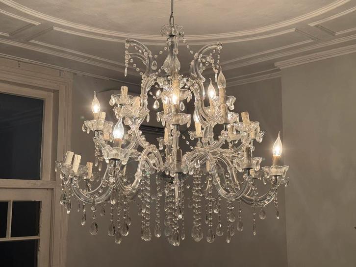 Kroonluchter Marie Therese 30 Light – Chrome & Clear Crystal, Huis en Inrichting, Lampen | Kroonluchters, Gebruikt, Glas, Ophalen