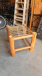 Bamboe / rotan tafel met glas, Ophalen, Minder dan 55 cm, Gebruikt, Glas