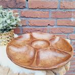 Vintage teakhouten serveer draaiplateau, 5 vaks, Lazy Susan, Ophalen of Verzenden, Zo goed als nieuw, Rond, Hout