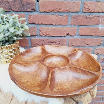 Vintage teakhouten serveer draaiplateau, 5 vaks, Lazy Susan beschikbaar voor biedingen