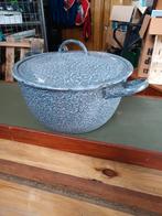 Vintage Emaille Pan met Deksel grijs gewolkt, Huis en Inrichting, Keuken | Potten en Pannen, Overige materialen, Gebruikt, Ophalen of Verzenden