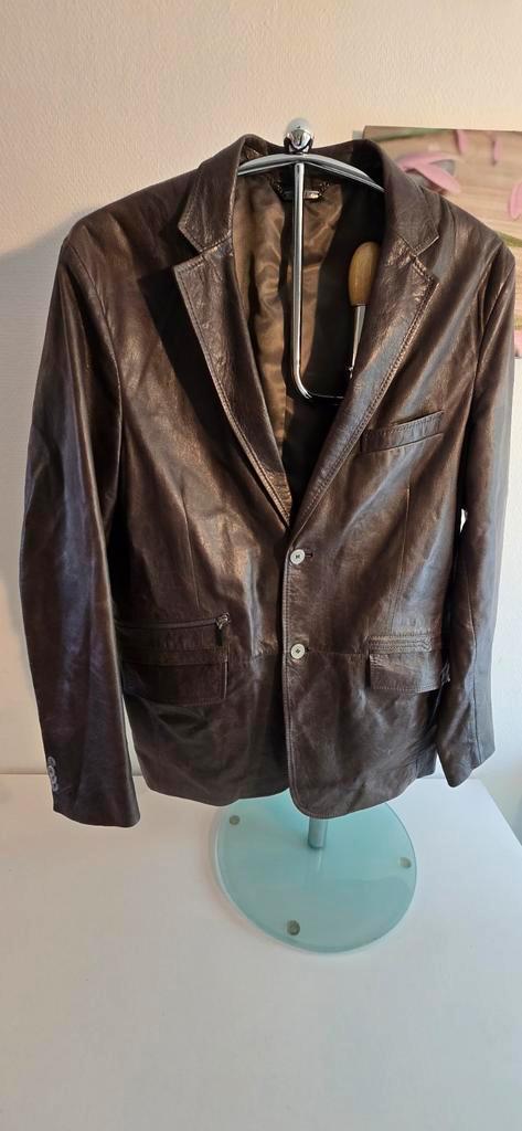 Versace heren leren blazer zgan 54, Kleding | Heren, Kostuums en Colberts, Zo goed als nieuw, Maat 52/54 (L), Grijs, Ophalen of Verzenden