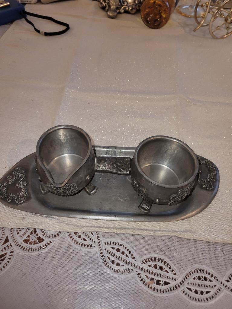 Vintage Tinnen Roomstel met Dienblad, Ophalen of Verzenden