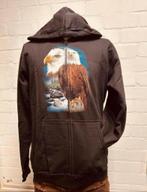 hoodie met rits, adelaar, western, biker, rock, man, vrouw, Maat 52/54 (L), Zwart, Hoodie met rits, Nieuw