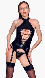 Black Level Basque Lak Jarrateltop met string XL, Black Level, Verzenden, Zwart, Body of Korset