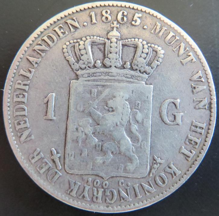 Gulden 1865, Postzegels en Munten, Munten | Nederland, Losse munt, 1 gulden, Koning Willem III, Zilver, Verzenden