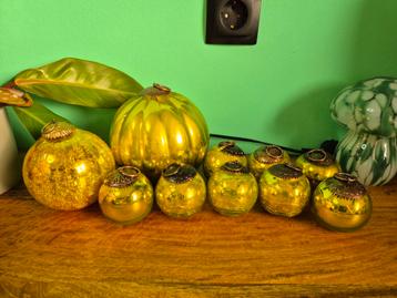 10x Vintage gele glazen kerstballen.  beschikbaar voor biedingen