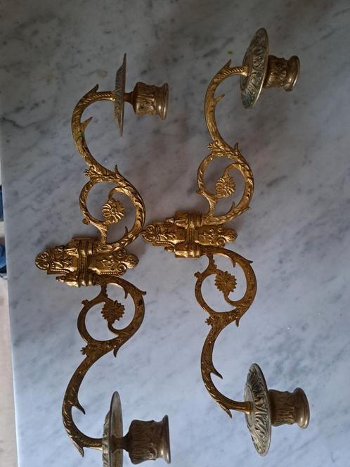 Art Deco Verguld Brons Kandelaars L. PINET Pianokandelaars, Antiek en Kunst, Antiek | Kandelaars, Koper of Brons, Ophalen of Verzenden