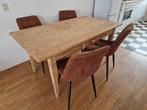 Grenen eethoektafel met vier vrij nieuwe stoelen, Ophalen, Gebruikt, 100 tot 150 cm, 50 tot 100 cm