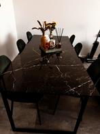 Marmeren Eettafel + Groene Fluweel Stoelen, Huis en Inrichting, Stoelen, Ophalen, Zwart, Zo goed als nieuw, Stof