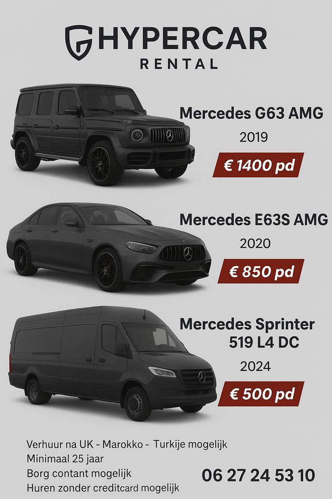 Auto huren te huur luxe Mercedes AMG G63 E63s Sprinter, Diensten en Vakmensen, Verhuur | Auto en Motor, Personenauto, Verhuiswagen of Bestelauto