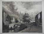 Martin van Waning ets "Grachtgezicht met Bootje", gesigneerd, Antiek en Kunst, Kunst | Etsen en Gravures, Ophalen
