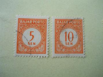 Indonesie 1948 Bajar Porto 2 stuks 5 + 10 Sen gestempeld beschikbaar voor biedingen