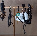 NIEUW 5 ZWARTE ARMBANDJES*BAN DE BOM*HAMSA*BOZE OOG*BEDELS, Ophalen of Verzenden, Nieuw, Zwart, Met strass