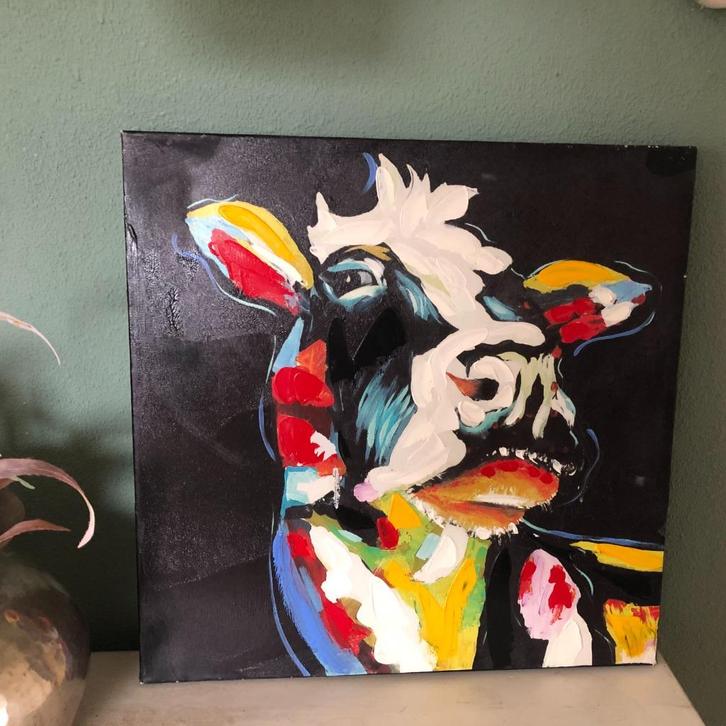 Schilderij te koop – kleurrijke koe (50 x 50 cm), Huis en Inrichting, Woonaccessoires | Schilderijen, Tekeningen en Foto's, Schilderij