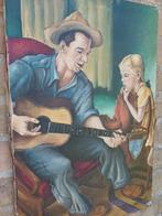 Schilderij op doek 1946 gesigneerd gitaar country kunst, Ophalen of Verzenden