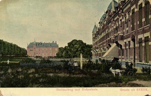 Stationsweg met Ziekenhuis. - Groete uit Sneek. - 1907 gelop, Verzamelen, Ansichtkaarten | Nederland, Gelopen, Friesland, Voor 1920