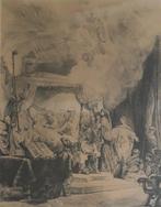 OUDE REMBRANDT GRAVURE>MET FIGUREN>DRAMATIEK>KUNSTHANDEL, Ophalen of Verzenden