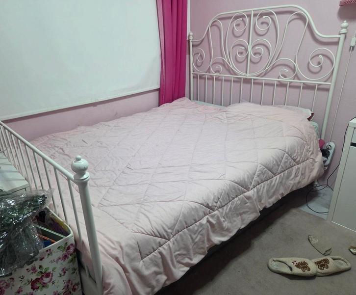 Ikea Leirvik bed 140x200, Huis en Inrichting, Slaapkamer | Bedden, Tweepersoons, 140 cm, Metaal, Wit, Ophalen