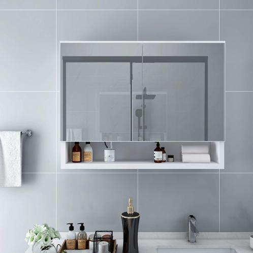 vidaXL Badkamerspiegelkast LED 80x15x60 cm MDF wit, Huis en Inrichting, Woonaccessoires | Spiegels, Nieuw, 75 tot 100 cm, Minder dan 100 cm