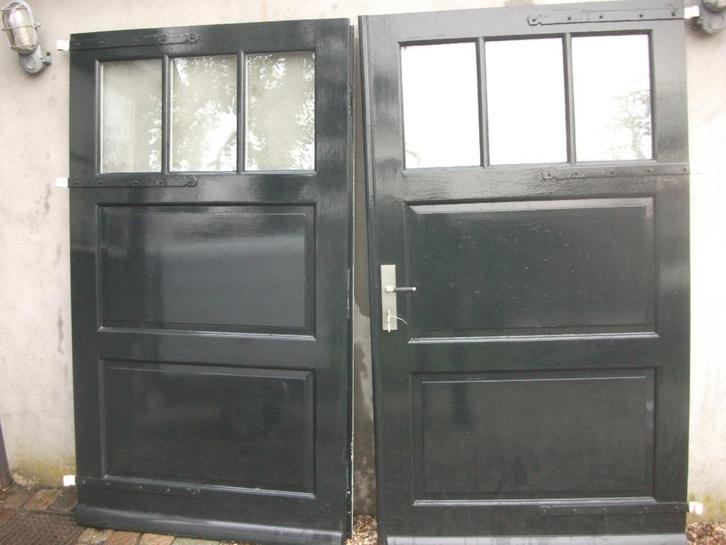 garage deuren merbau 3 pnts sluiting dubbelglas dubbeledeur, Doe-het-zelf en Verbouw, Deuren en Horren, Gebruikt, Garagedeur, 200 tot 215 cm