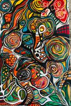 Abstract Woelig schilderij/ werk Aaltje Wals acryl op linnen, Antiek en Kunst, Ophalen of Verzenden