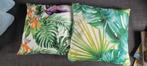 2x Wit/Groene kussens - Jungle Design, Ophalen, Zo goed als nieuw, Vierkant