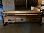 Houten TV meubel met stalen frame, Ophalen, Gebruikt, 25 tot 50 cm, Minder dan 100 cm