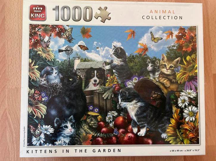 King Puzzel 1000 Stukjes - Kittens in the Garden, Hobby en Vrije tijd, Denksport en Puzzels, Gebruikt, Legpuzzel, 500 t/m 1500 stukjes
