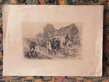 Antieke Engelse slagveld ets door William Brasse Hole 1882. beschikbaar voor biedingen