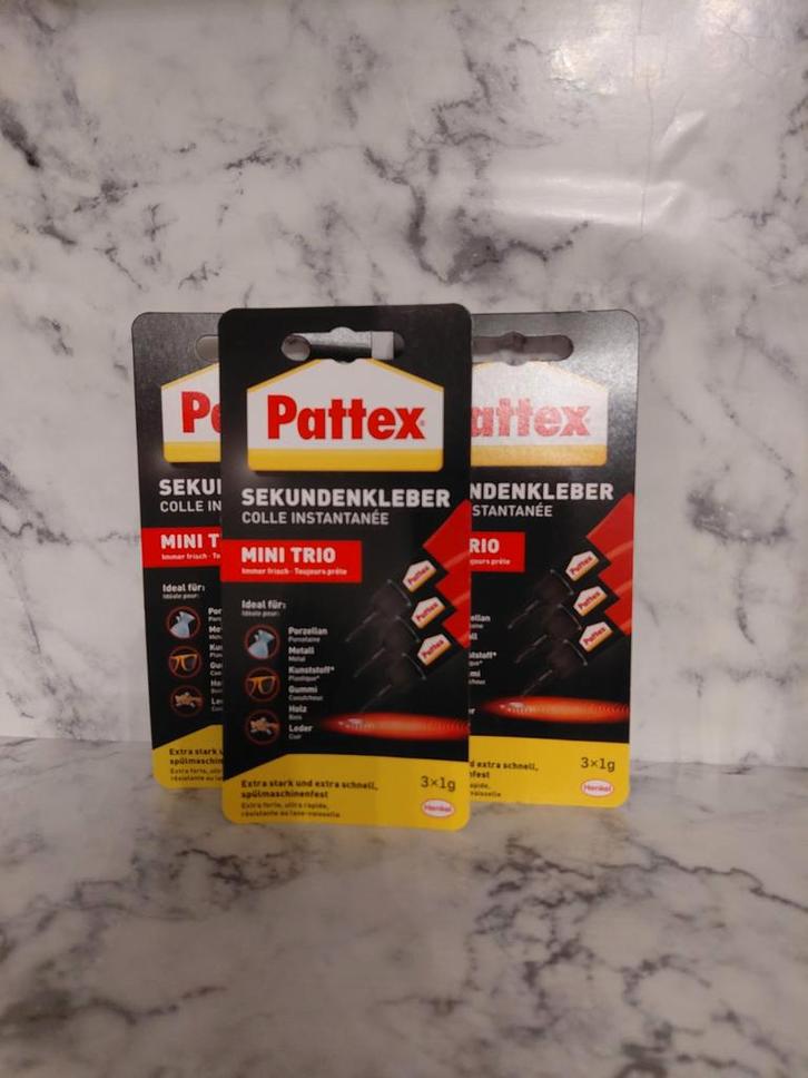 Pattex Secondenlijm Mini Trio 3x1g, Doe-het-zelf en Verbouw, IJzerwaren en Bevestigingsmiddelen, Nieuw, Overige typen, Minder dan 50 mm