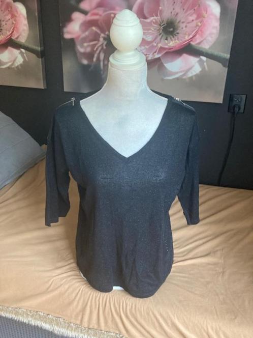zwarte top met ritsjes, Kleding | Dames, Tops, Gedragen, Maat 36 (S), Zwart, Korte mouw, Verzenden