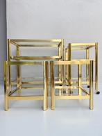 4-delige set messing & blank glas - Hollywood Regency, Huis en Inrichting, Tafels | Sidetables, 50 tot 100 cm, Ophalen of Verzenden