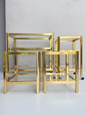 4-delige set messing & blank glas - Hollywood Regency beschikbaar voor biedingen