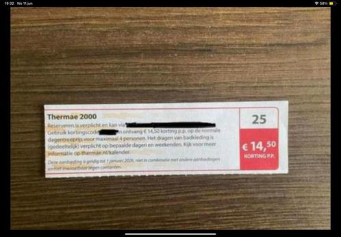 Kortingsbon voor sauna Thermae 2000 (KWF), Tickets en Kaartjes, Kortingen en Cadeaubonnen, Drie personen of meer, Spa of Sauna