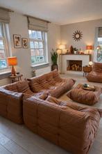 Vintage sofa bank in cognac bruin leder- Togo Ligne Roset, Ophalen, Vintage design, Zo goed als nieuw, Vierpersoons of meer