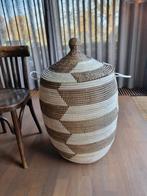 Afrikaanse zeegras wasmand bruin wit handgemaakt in Senegal, Ophalen of Verzenden, Nieuw, Rond, Riet