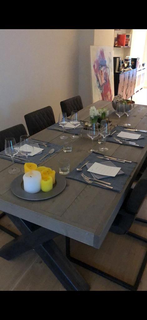 Steigerhouten Eettafel + 6 Stoelen, Huis en Inrichting, Tafels | Eettafels, Zo goed als nieuw, 100 tot 150 cm, 200 cm of meer