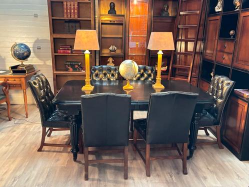 Chesterfield eetkamerstoelen 6 stuks, Huis en Inrichting, Stoelen, Zo goed als nieuw, Vijf, Zes of meer stoelen, Leer, Zwart, Ophalen