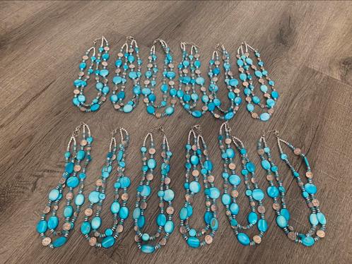 Partij 12 stuks kettingen blauw  ZK50/2, Sieraden, Tassen en Uiterlijk, Kettingen, Nieuw, Overige materialen, Blauw, Ophalen of Verzenden
