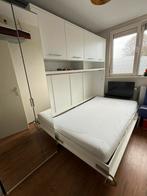 Bedkast 140x200 + Bovenkast - Ruimtebesparend!, Ophalen, Wit, Tweepersoons, 140 cm