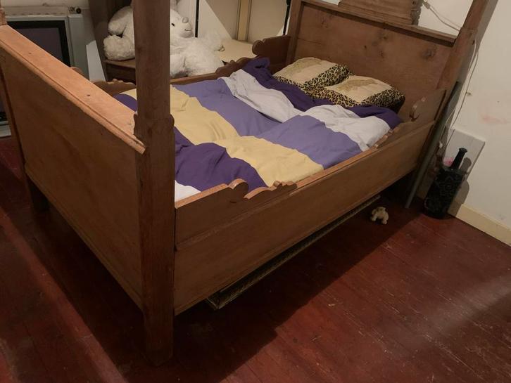 Antiek 18e eeuws eiken hemelbed twijfelaar, Huis en Inrichting, Slaapkamer | Bedden, Gebruikt, Twijfelaar, 120 cm, 200 cm, Hout