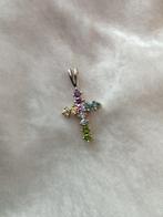 Mooi Zilveren Kruisje met Amethist - Peridot -Rosekwarts - C, Sieraden, Tassen en Uiterlijk, Antieke sieraden, Verzenden, Zilver